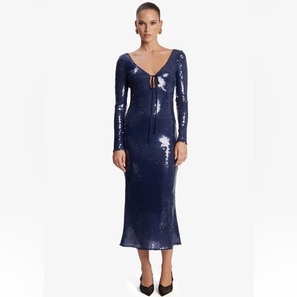 Bardot NWT Midnight Blue Sequin Long Sleeve Dress
